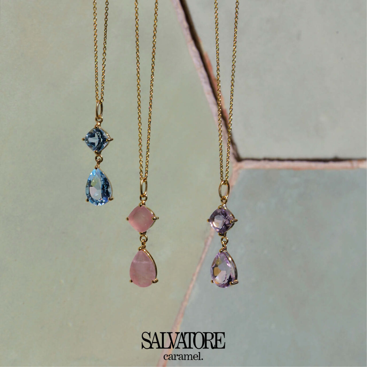 COLLAR PLATA CHAPADO DORADO CUARZO ROSA SALVATORE - Imagen 3