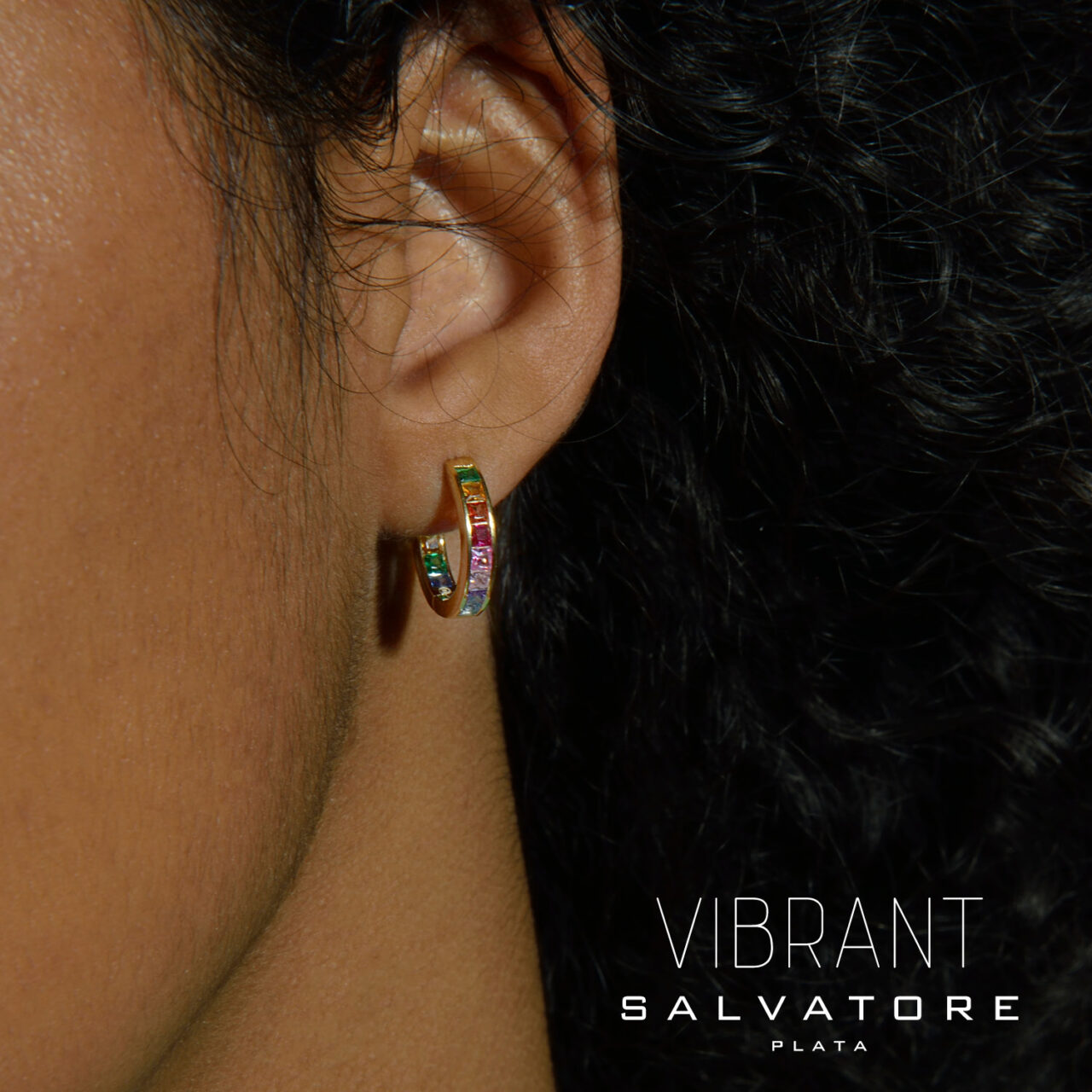 PENDIENTES PLATA CHAPADO DORADO ARO CIRCONITAS COLORES SALVATORE - Imagen 3