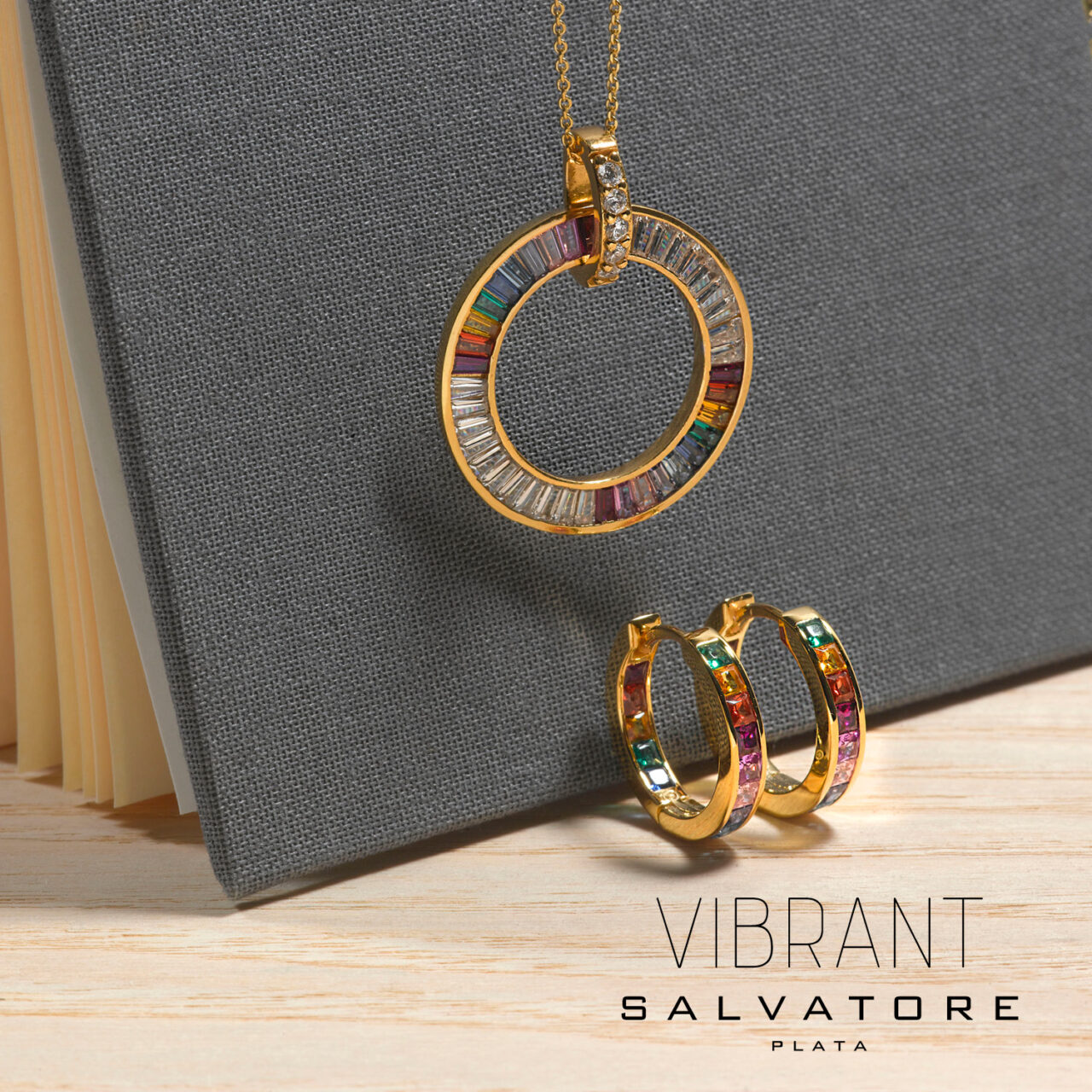PENDIENTES PLATA CHAPADO DORADO ARO CIRCONITAS COLORES SALVATORE - Imagen 2