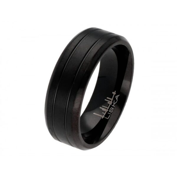 Anillo acero negro con dos líneas profundas Liska