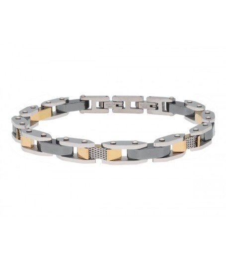 Pulsera acero eslabones bicolor dorado/gris Liska