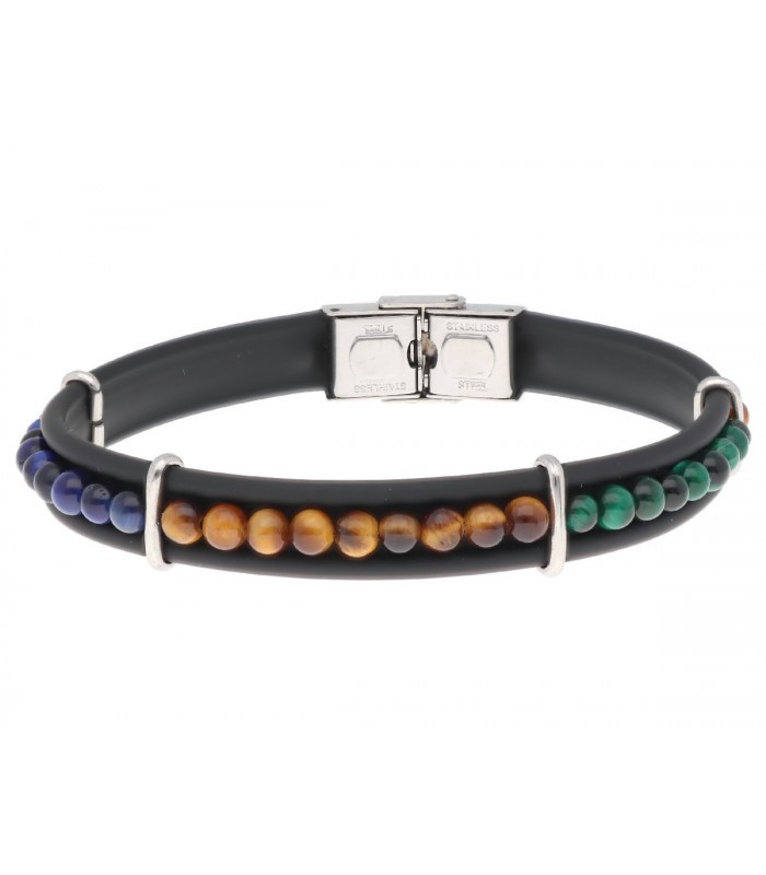Pulsera acero y piel con piedras naturales Liska