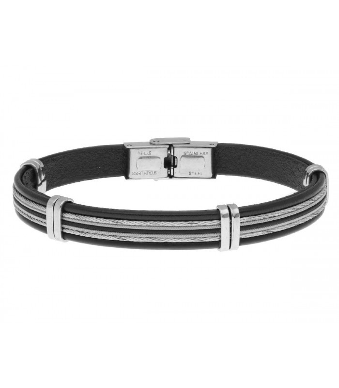 Pulsera acero y piel negra Liska