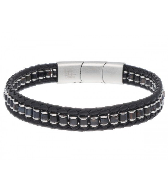 Pulsera acero y piel con piedras naturales Liska