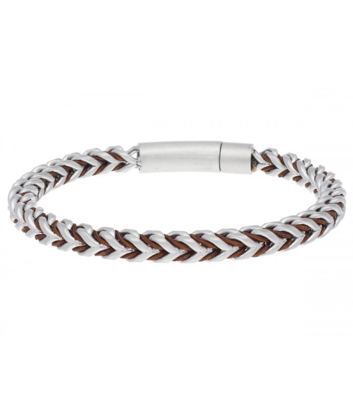 Pulsera acero con cuero marrón Liska