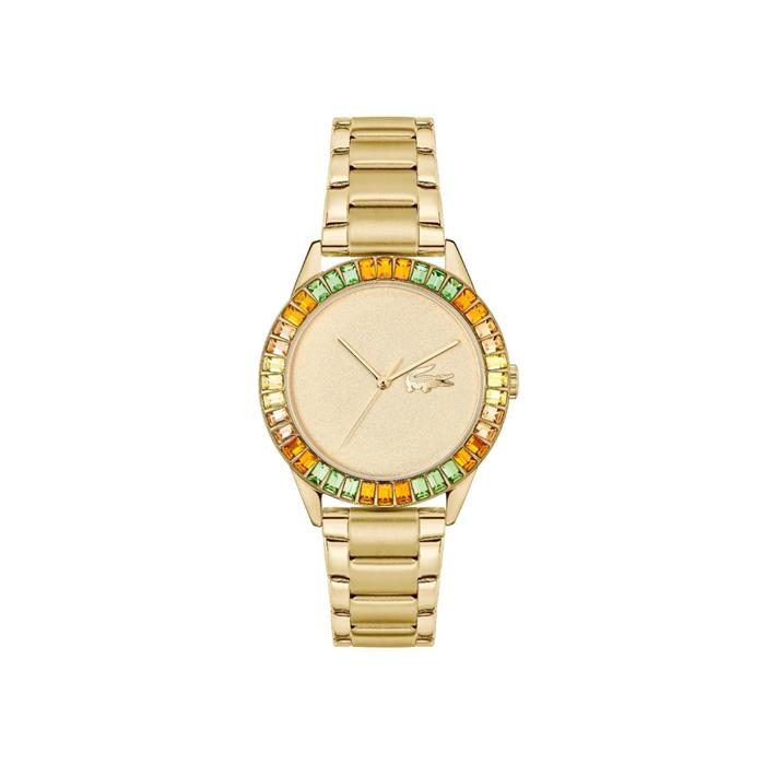 Reloj Lacoste Ladycroc acero dorado y circonitas multicolor