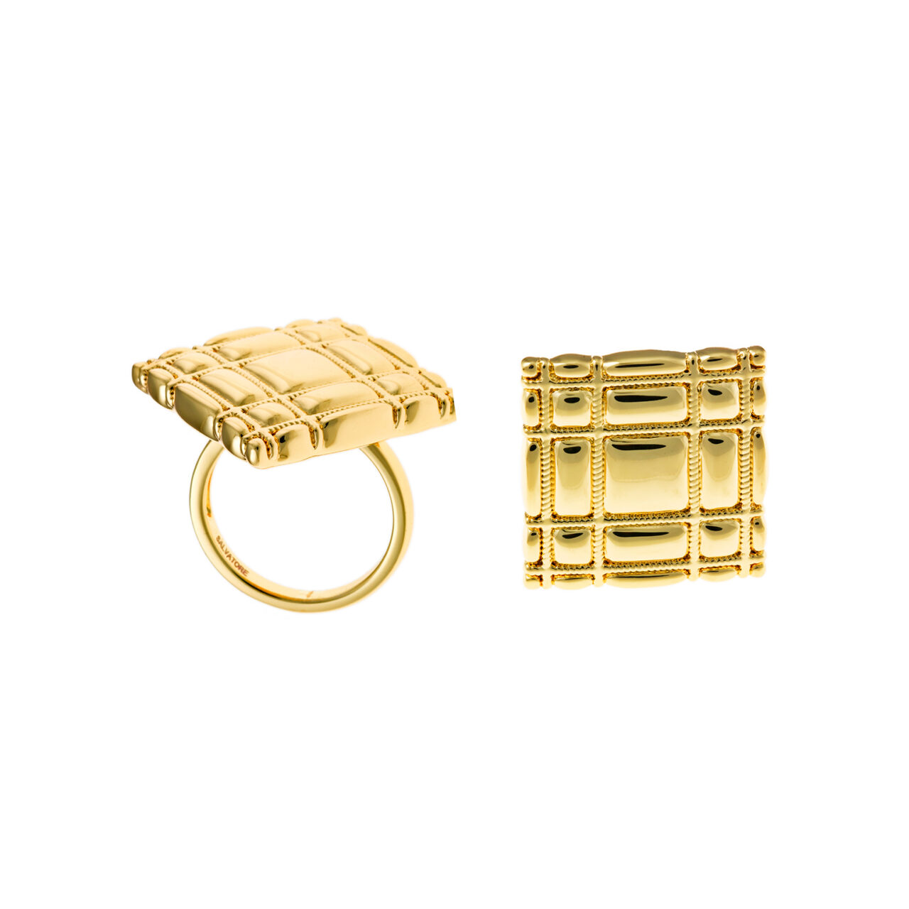 SORTIJA METAL CHAPADO DORADO CUADRADO TARTAN SALVATORE