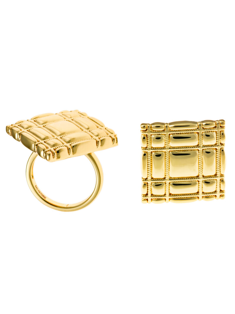 SORTIJA METAL CHAPADO DORADO CUADRADO TARTAN SALVATORE