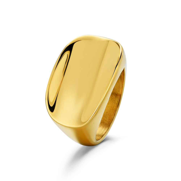 ANILLO DE ACERO 316 CHAPADO ORO 18 KT TIPO SELLO RECTANGULAR ROCÍO MARTÍN