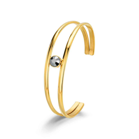 BRAZALETE ACERO 316 CHAPADO ORO 18 KT ARO DOBLE HILO CON CRISTAL HEMATITE ROCÍO MARTÍN