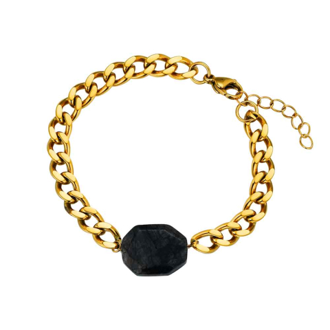 PULSERA ACERO 316 CHAPADO ORO 18 KT LABRADORITA ROCÍO MARTÍN