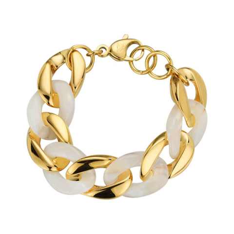 PULSERA ACERO 316 CHAPADO ORO 18 KT BARBADO COMBINADO BLANCO ROCÍO MARTÍN