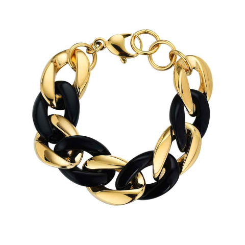 PULSERA ACERO 316 CHAPADO ORO 18 KT BARBADO COMBINADO NEGRO ROCÍO MARTÍN