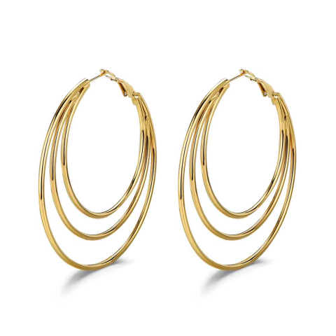 PENDIENTE ACERO 316 CHAPADO ORO 18KT ARO TRIPLE ROCÍO MARTÍN