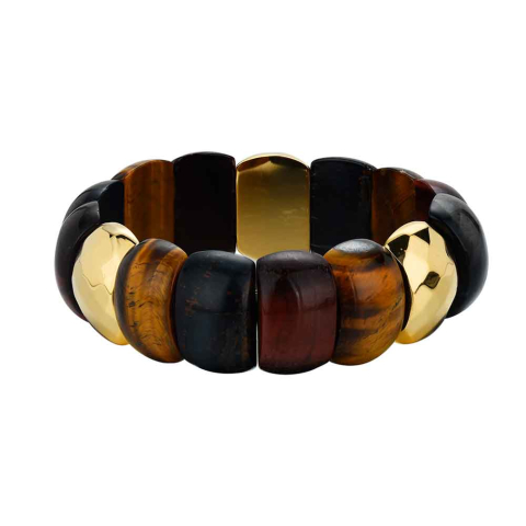 PULSERA ACERO CHAPADO CON PIEDRAS SEMIPRECIOSAS OJO DE TIGRE ROCÍO MARTÍN