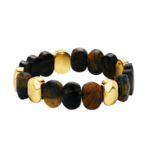 PULSERA ACERO CHAPADO CON PIEDRAS SEMIPRECIOSAS OJO DE TIGRE AZUL ROCÍO MARTÍN