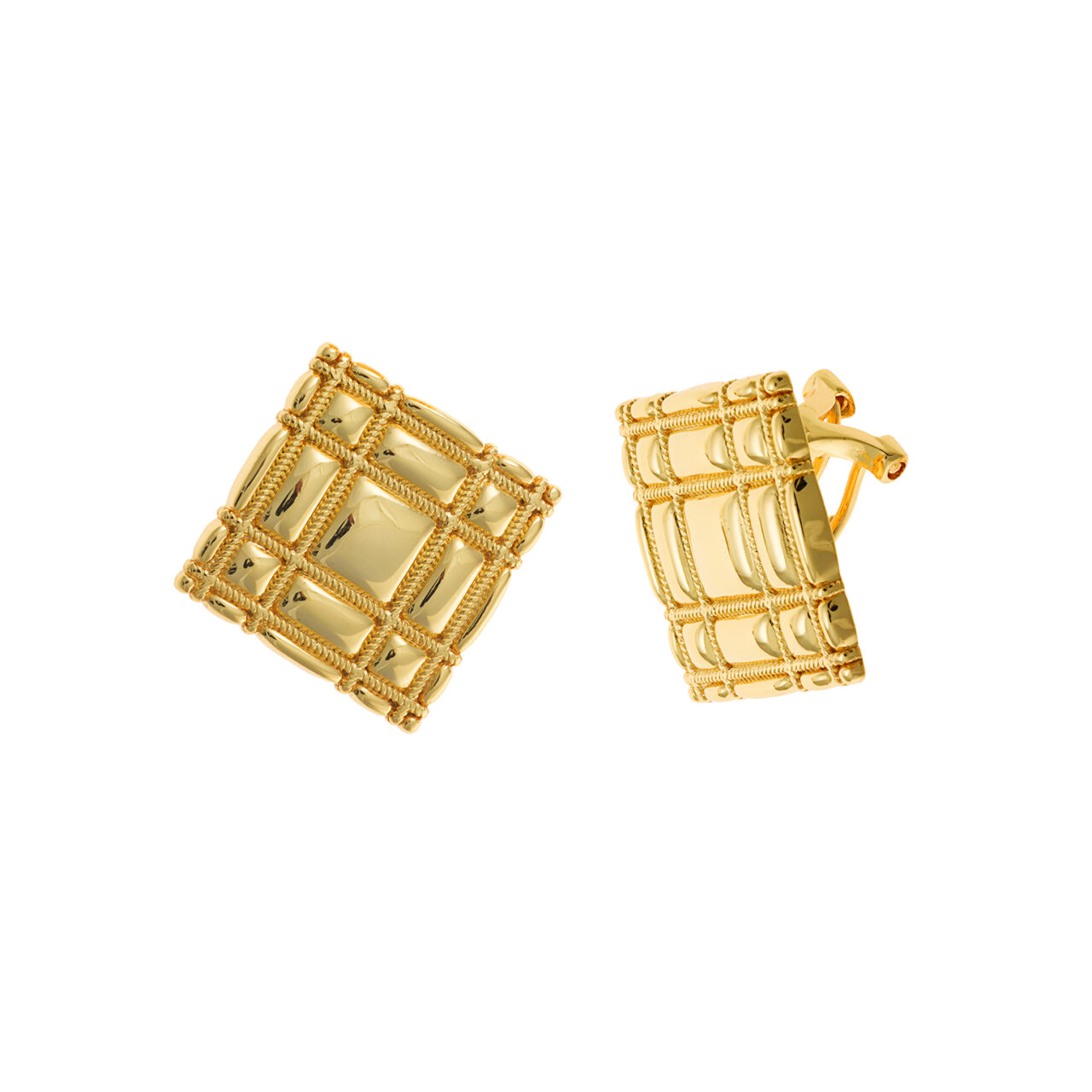 Pendientes metal chapado dorado rombo tartan cierre Salvatore