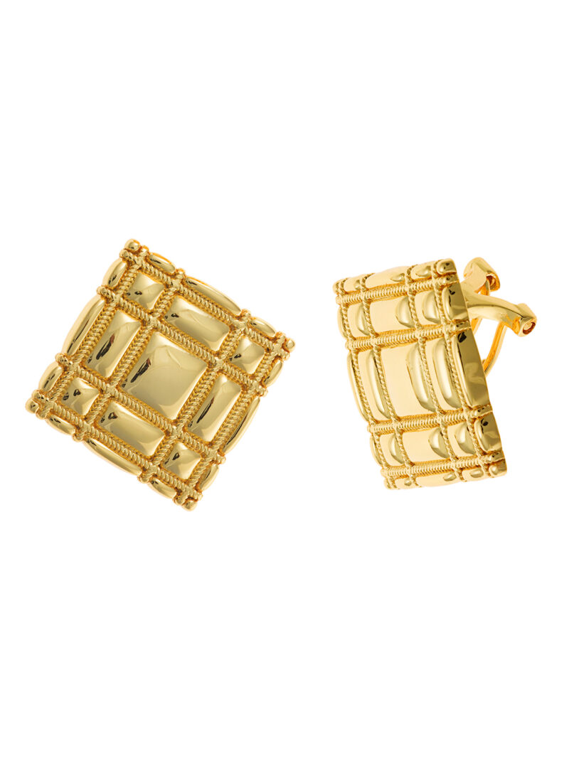 Pendientes metal chapado dorado rombo tartan cierre Salvatore