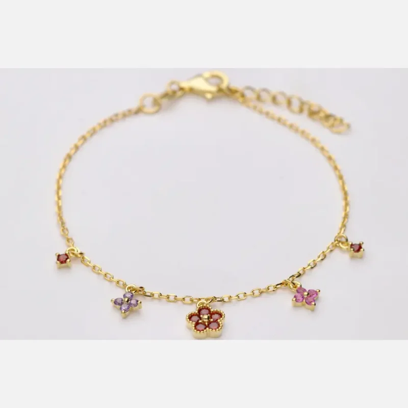 PULSERA PLATA 1º LEY CHAPADA FLORES MULTICOLOR