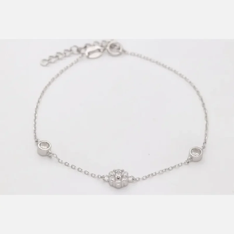 PULSERA PLATA1º LEY FLOR CIRCONITAS