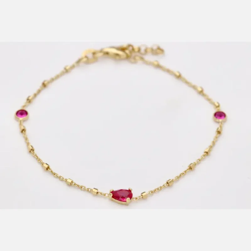 PULSERA PLATA 1ºLEY CHAPADO CON CIRCO LAGRIMAS COLOR RUBI