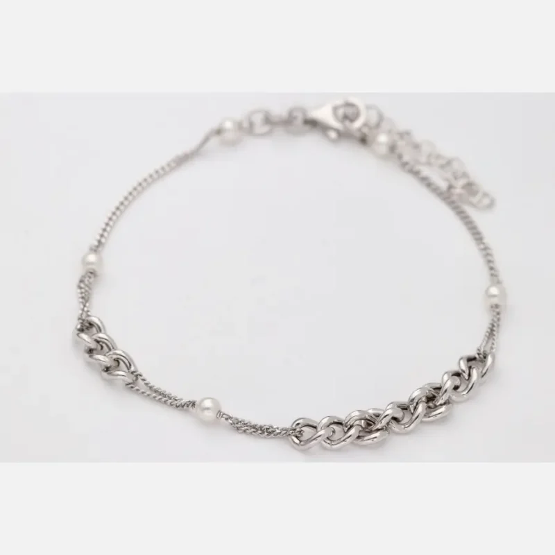PULSERA PLATA 1º LEY  ESLABONES CON PERLA