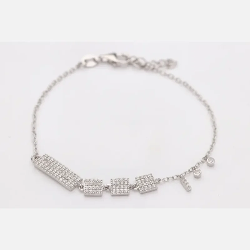PULSERA PLATA 1º LEY CUADRADOS VARIOS TAMAÑOS  CIRCONITAS