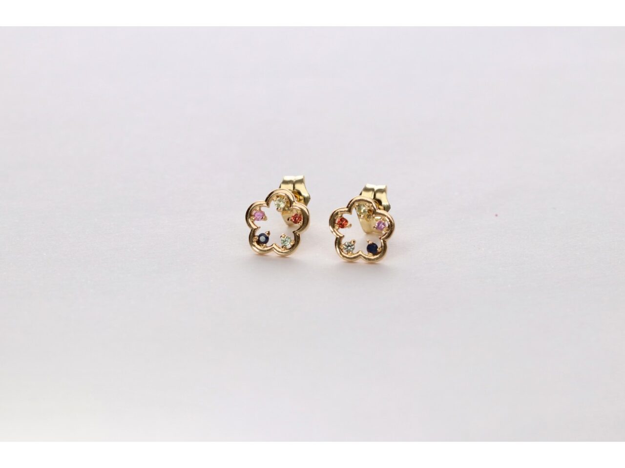 PENDIENTES ORO 18K FLOR CIRCONITAS COLOR