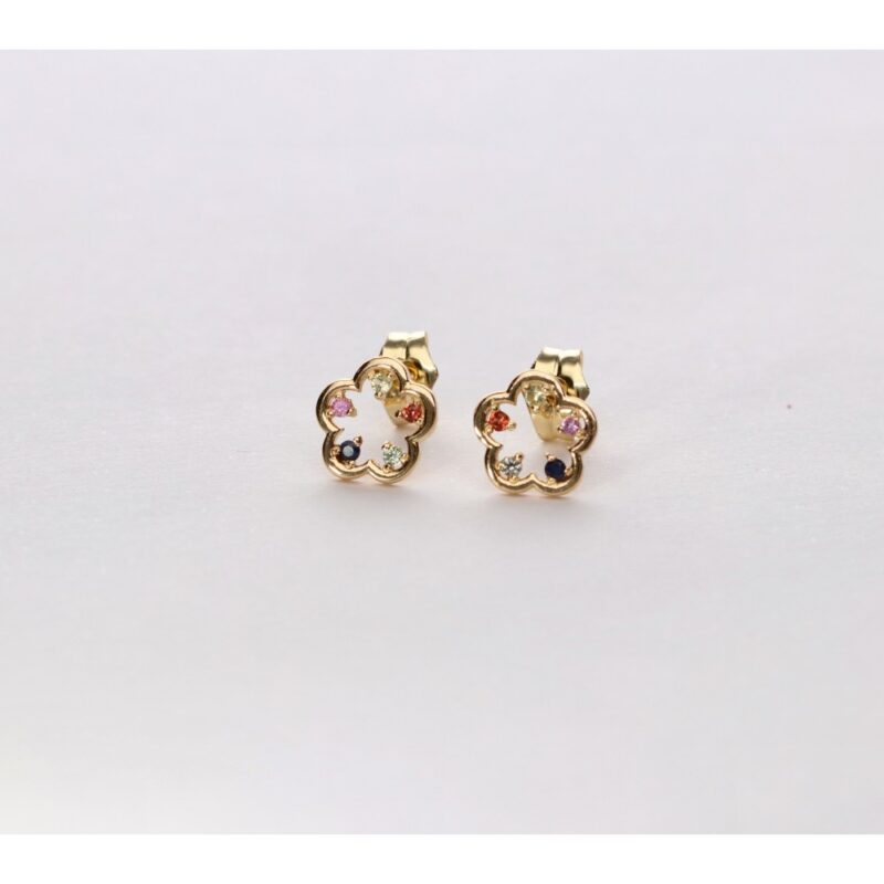 PENDIENTES ORO 18K FLOR CIRCONITAS COLOR