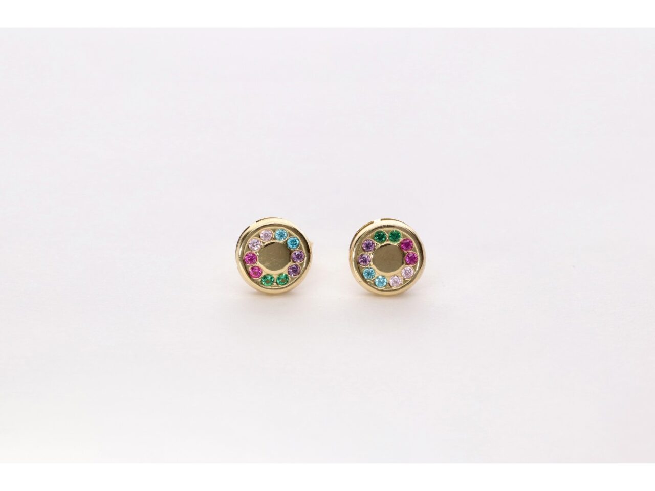 PENDIENTES ORO 18K CIRCULO CIRCONITAS COLOR