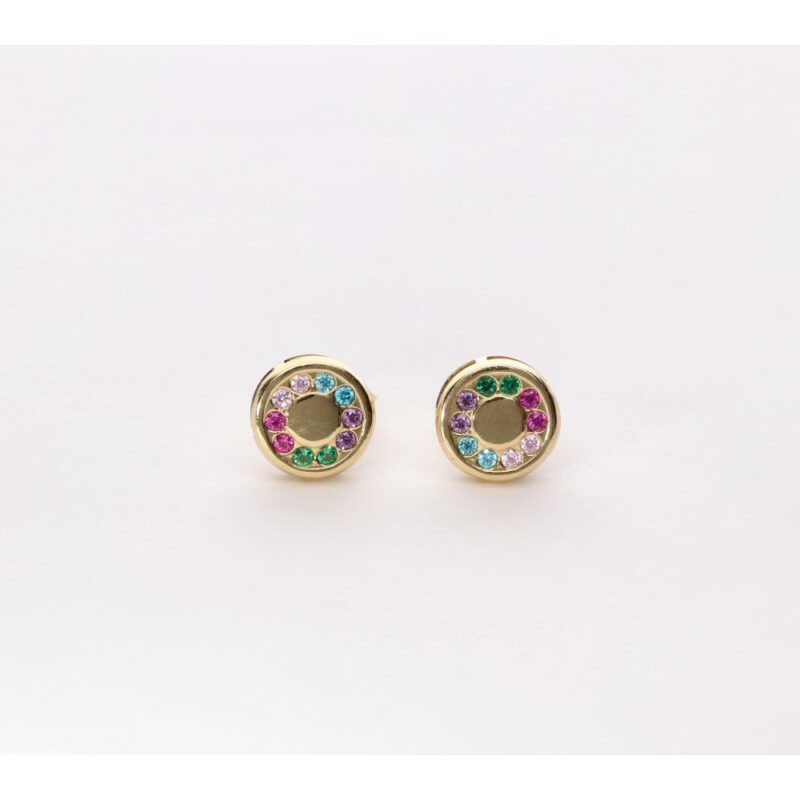 PENDIENTES ORO 18K CIRCULO CIRCONITAS COLOR