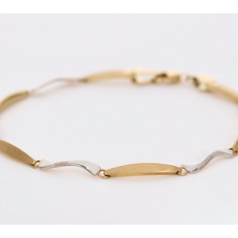 PULSERA ORO 18K BARRA Y BARRA GIRADA BLANCA