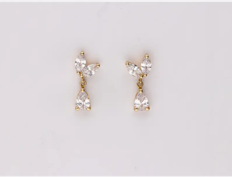 PENDIENTES ORO 18K CIRCONITA HOJA CON LAGRIMA