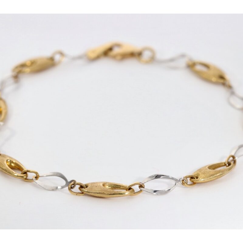 PULSERA ORO 18K BICOLOR ESLABON OBAL CALADO