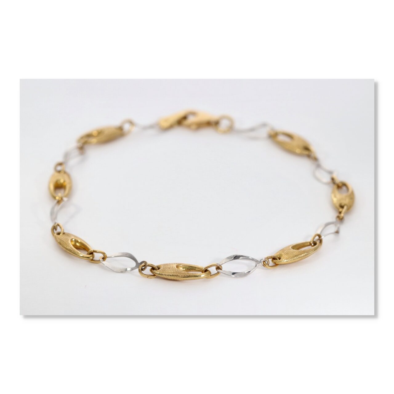 PULSERA ORO 18K BICOLOR ESLABON OBAL CALADO - Imagen 4