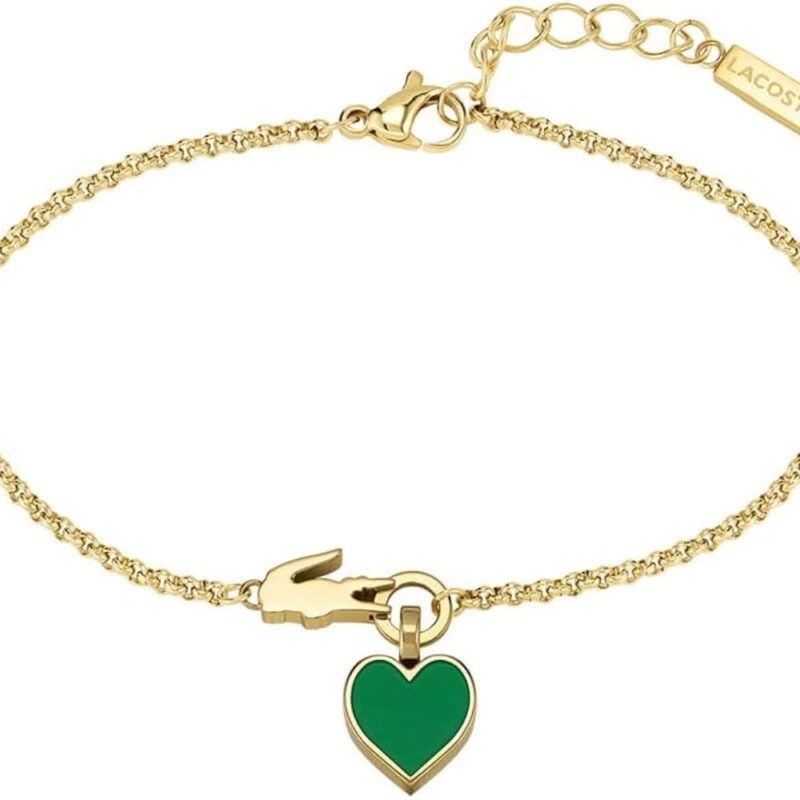 PULSERA ACERO DORADO CORAZON VERDE LACOSTE