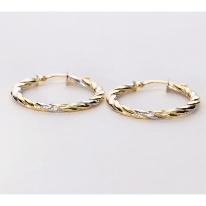 PENDIENTES ARO ORO 18K  TRENZADO BICOLOR