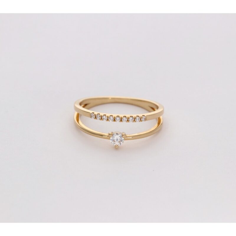 SORTIJA ORO 18K DOBLE ARO CIRCONITAS EN PAVE Y CORAZON