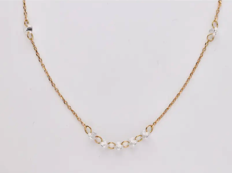 GARGANTILLA ORO 18K Y 15 TOPACIOS BLANCOS DE 3MM LECARRÉ