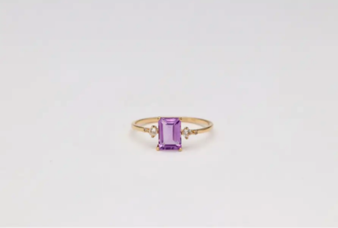 ANILLO ORO 18K AMATISTA AMAT.VERD-BRIL.0,008CT LECARRÉ