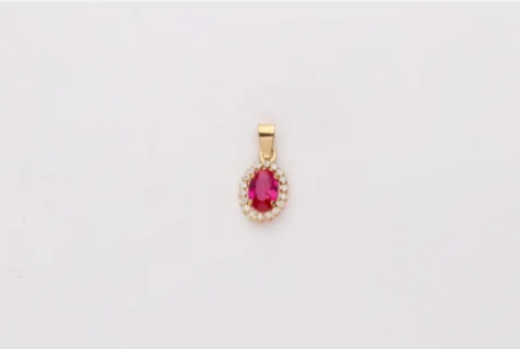 Colgante oro 18k oval rubí y circonitas