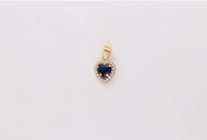 Colgante oro 18k forma corazón zafiro con circonitas