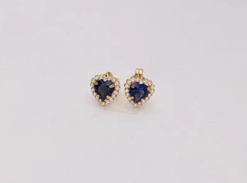 Pendientes oro 18k corazones zafiro y circonitas