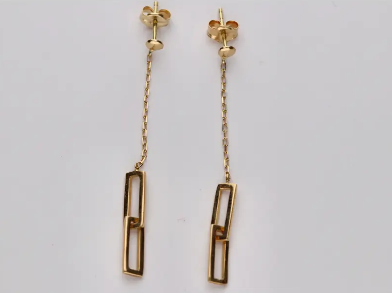 PENDIENTES ORO 18K LARGO CADENA CON ESLABONES