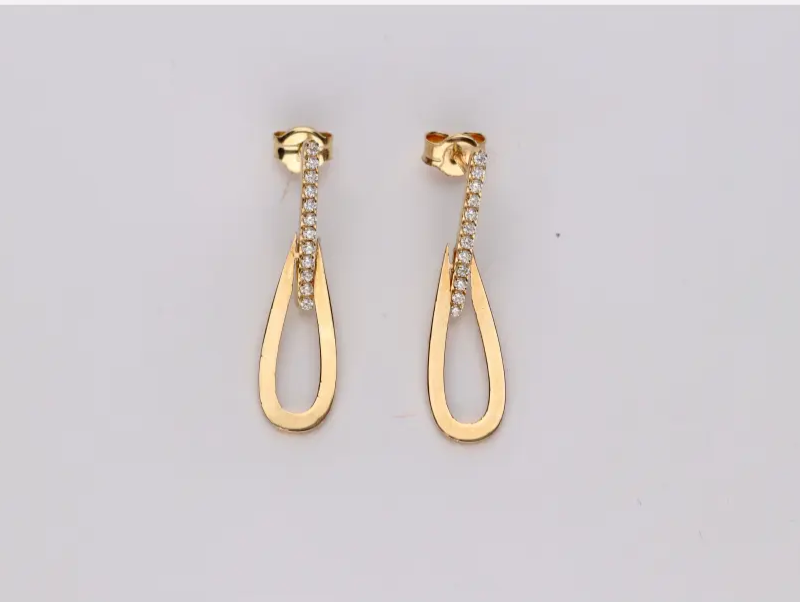 PENDIENTES ORO 18K LARGOS CIRCONITA CARRIL LAGRIMA
