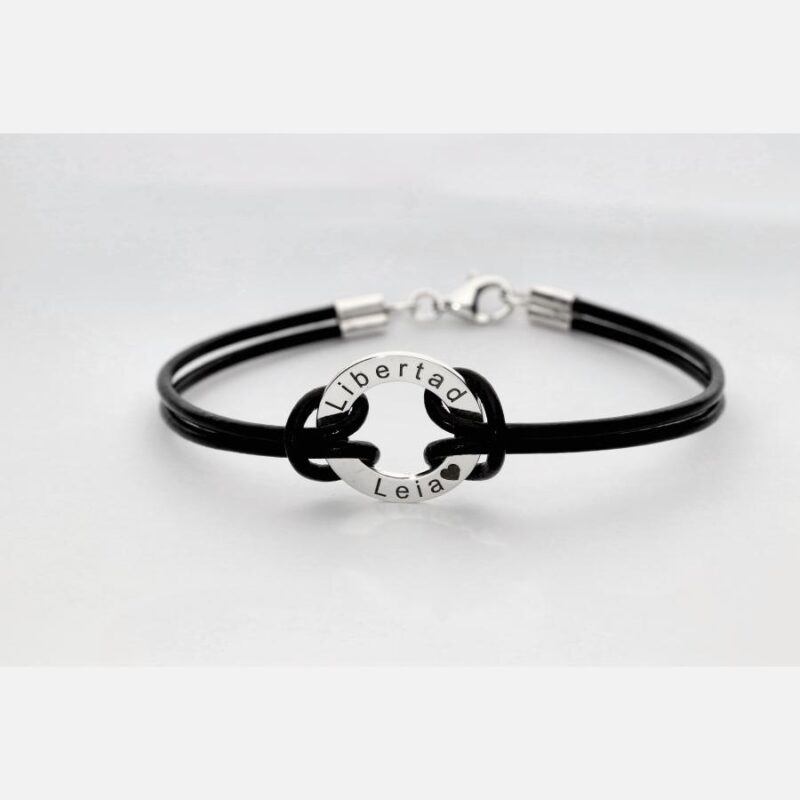 PULSERA DISCO PLATA 1º LEY CUERO PERSONALIZABLE