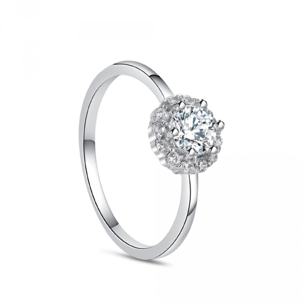 Anillo solitario de circonita plata 1º ley rosetón con garras