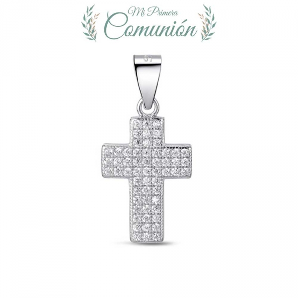 Colgante de plata rodiado con circonitas cruz de 15 x 10 mm