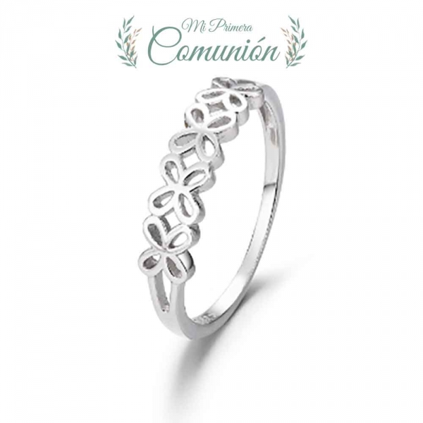 Anillo de plata rodiado tréboles