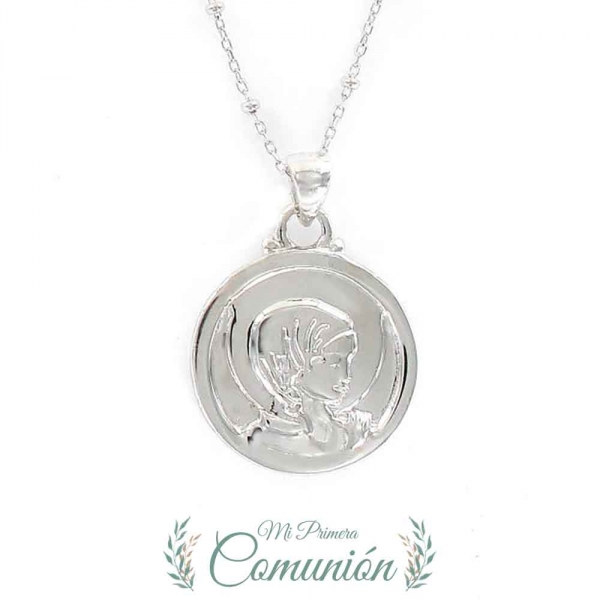 Colgante Con Cadena plata 1º ley Rodiada Virgen Niña De 20 Mm
